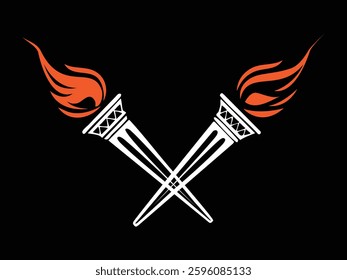 Vector isolated burning torches. Symbols of relay race. Burning torch symbol of sport games. Competition of athletes in sport for winning champion. Vector outline illustration