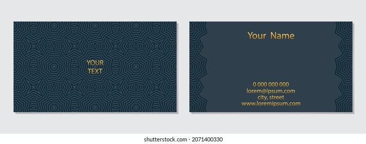 Vector Isolated Business Card Template. 3D Volumetric Geometric Ethnic Floral Pattern, Embossed Blue Background. Design Of Invitation, Prestigious Gift Card, Voucher. Islam, Arabic, Indian, Ottoman 