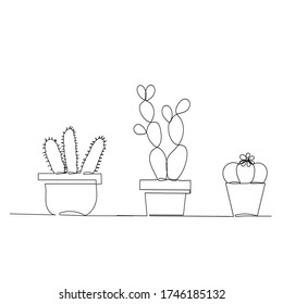 vector, isolated, cactus grow, continuous line drawing