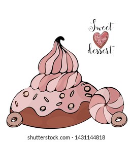 Vector isolated cake or cupcake, dessert coloring. Sweet dessert coloring book. Vector isolated dessert.