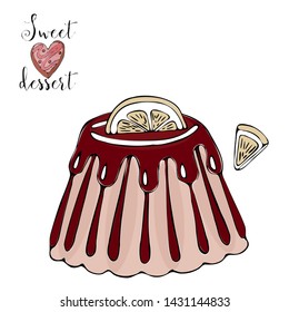 Vector isolated cake or cupcake, dessert coloring. Sweet dessert coloring book. Vector isolated dessert.