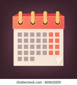 Vector isolated calendar icon flat illustration on dark background