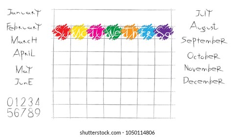 VECTOR - isolated calendar template with ready-made type of month and number, free for user to create day month year on table.