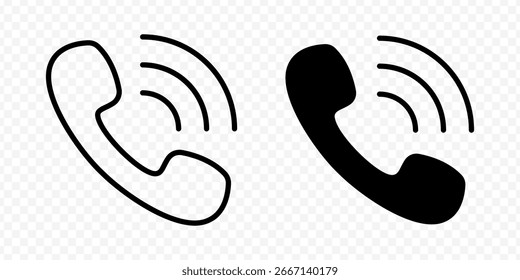 Vector isolated Call Ringing icon set in black outline and fill