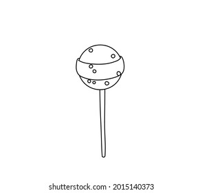 Dibujo del contorno de la línea de caña de caramelo aislado por vectores. Tatuaje del doodle de lollipop de línea negra incolora.