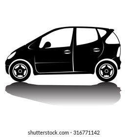 Vector isolated car silhouette image. Black silhouette. Car with reflection