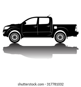 Vector isolated car silhouette image. Black silhouette. Car with reflection