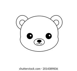 Vector isolated cartoon bear head line drawing. Cute funny cartoon teddy bear icon logotype symbol.