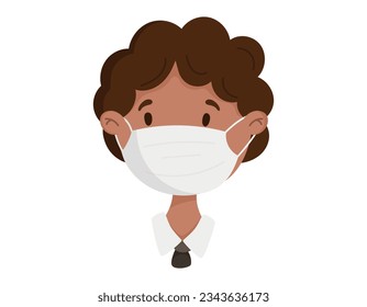 Vector isolated Cartoon boy in a medical mask, flat style.