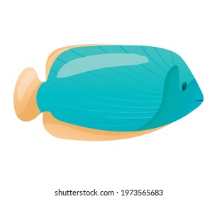 Vector isolated Cartoon bright fish with blue scales and orange fins. 