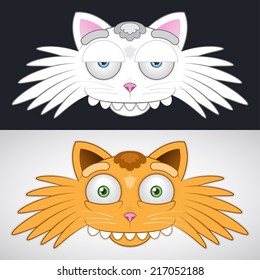 Vector. Isolated cartoon cat head. Closeup.