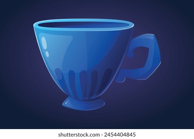 Vector isolated cartoon ceramic drink blue tea cup.
