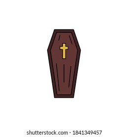 Vector isolated cartoon coffin. Halloween flat icon. Casket silhouette. Dia de los muertos symbol