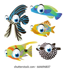 vector isolated cartoon exotic coral fish