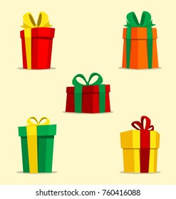 vector isolated cartoon gift box design illustration template collection set in colorful and beautiful ribbon