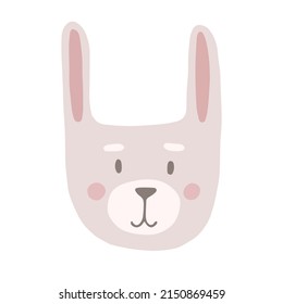 Vector Isolated Cartoon Head Of Hare (rabbit). Cute Children Illustration. Pink Colors.