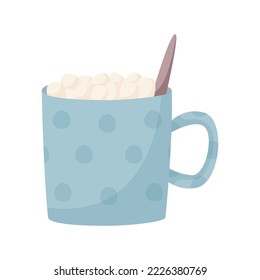 Vector isolated cartoon illustration of ceramic mug with marshmallow.