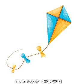Vector isolated cartoon illustration of children flying kite. Summer outdoor activities.