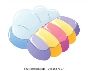 Vector isolated cartoon illustration of a children's inflatable swimming mattress in the shape of a cloud with a rainbow.