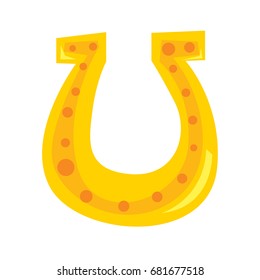 Vector isolated cartoon illustration on white background of gold horseshoe. Symbol of prosperity and good luck