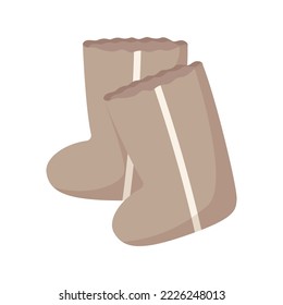 Vector isolated cartoon illustration of pair of winter felt boots.