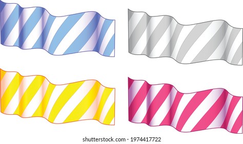 Vector isolated cartoon illustration. A piece of striped cloth fluttering in the wind. Design element in four color options.  Neat background for inscriptions and signage. 