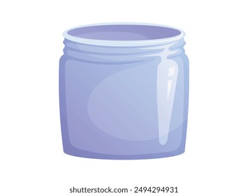 Vector isolated cartoon illustration of transparent glass blue open jar without lid.