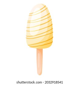 Vector isolated cartoon illustration of vanilla ice cream on a stick decorated with icing.