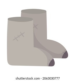 Vector isolated cartoon illustration of winter felt boots with patch.