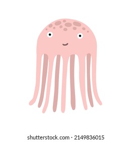 Vector isolated cartoon jellyfish. Cute children illustration. Pale pink colors.