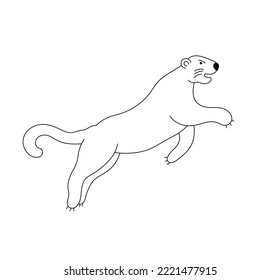 Vector isolated cartoon jumping big wild cat side view colorless black and white contour line easy drawing