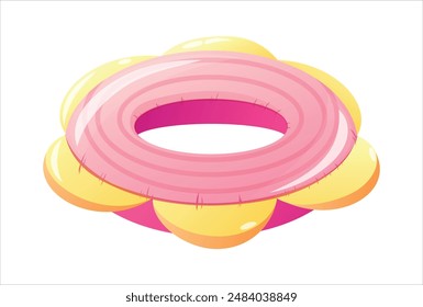Vector isolated cartoon pink inflatable ring for swimming.