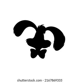 Vector Isolated Cartoon Rabbit With Big Ears Head Black Outline Silhouette Stencil