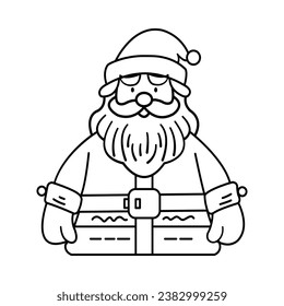 Vector isolated Cartoon Santa Claus Christmas black outline silhouette on white background.