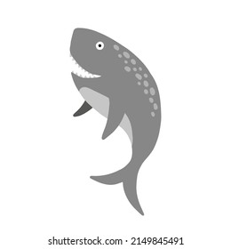 Vector isolated cartoon shark. Cute children illustration. Grey colors.