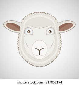 Vector. Isolated cartoon sheep head. Closeup.