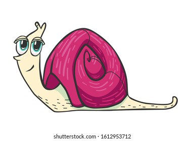 Vector isolated cartoon snail. Funny hand drawn illustration
