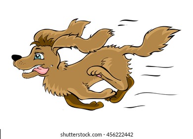 Vector isolated cartoon style hand-drawn illustration of a happy running dog. Design best for products for children: kid's books, games, clothes.