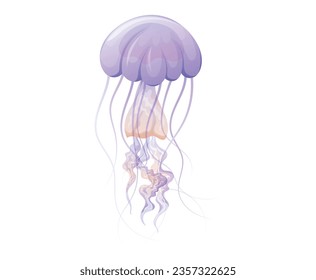 Vector isolated cartoon swimming sea jellyfish with tentacles.