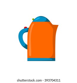 Vector isolated cartoon teapot on white background. Kitchen appliance cartoon. Vector illustration with kitchen kettle. Household appliances. Morning tea preparing. Kitchenware cartoon concept