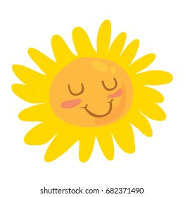 Vector isolated cartoon-style color illustration of cute smiling happy sun. Isolated on white background