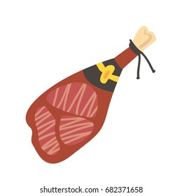 Vector isolated cartoon-style color illustration of jamon (Spanish type of meat ham). Isolated on white background