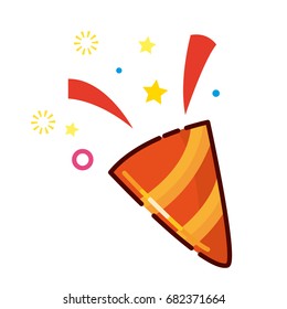 Vector isolated cartoon-style color illustration of outlined striped party festival petard fireworks icon. Isolated on white background
