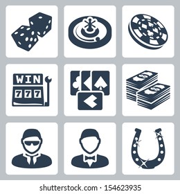 Vector isolated casino and gambling icons set