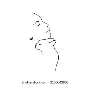 Vector isolated cat buried in a person face colorless black and white line art graphic drawing