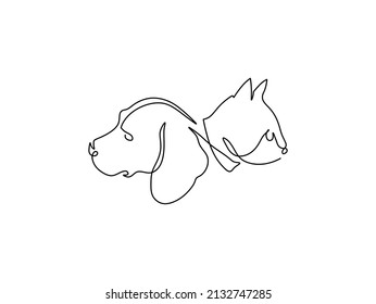 Vector Isolated Cat And Dog Head Profile Single Line Graphic Drawing