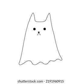 Vector Isolated Cat Ghost Spirit Under The Sheet Colorless Black And White Contour Line Easy Drawing