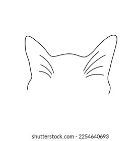Vector isolated cat kitten top of the head with ears colorless black and white contour line easy drawing