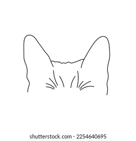 Vector isolated cat kitten top of the head with ears colorless black and white contour line easy drawing