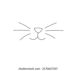 Vector isolated cat muzzle face nose with whiskers and mouth colorless black and white contour line drawing 